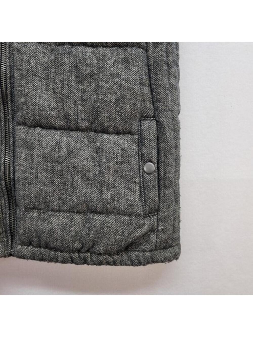 Old Navy Women Quilted Puffer Vest Gray Herringbone Wool Blend Fleece Size XS - Picture 2 of 10